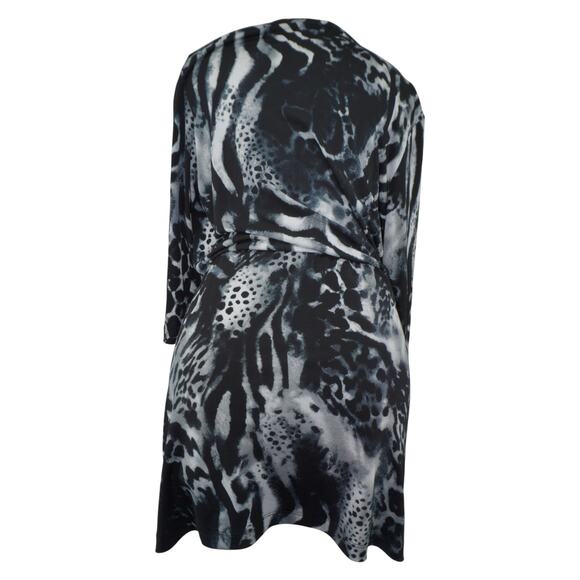 Chico’s Animal Print Wrap Dress Black Gray Long Sleeve Mini Size 1 Medium - Picture 7 of 9